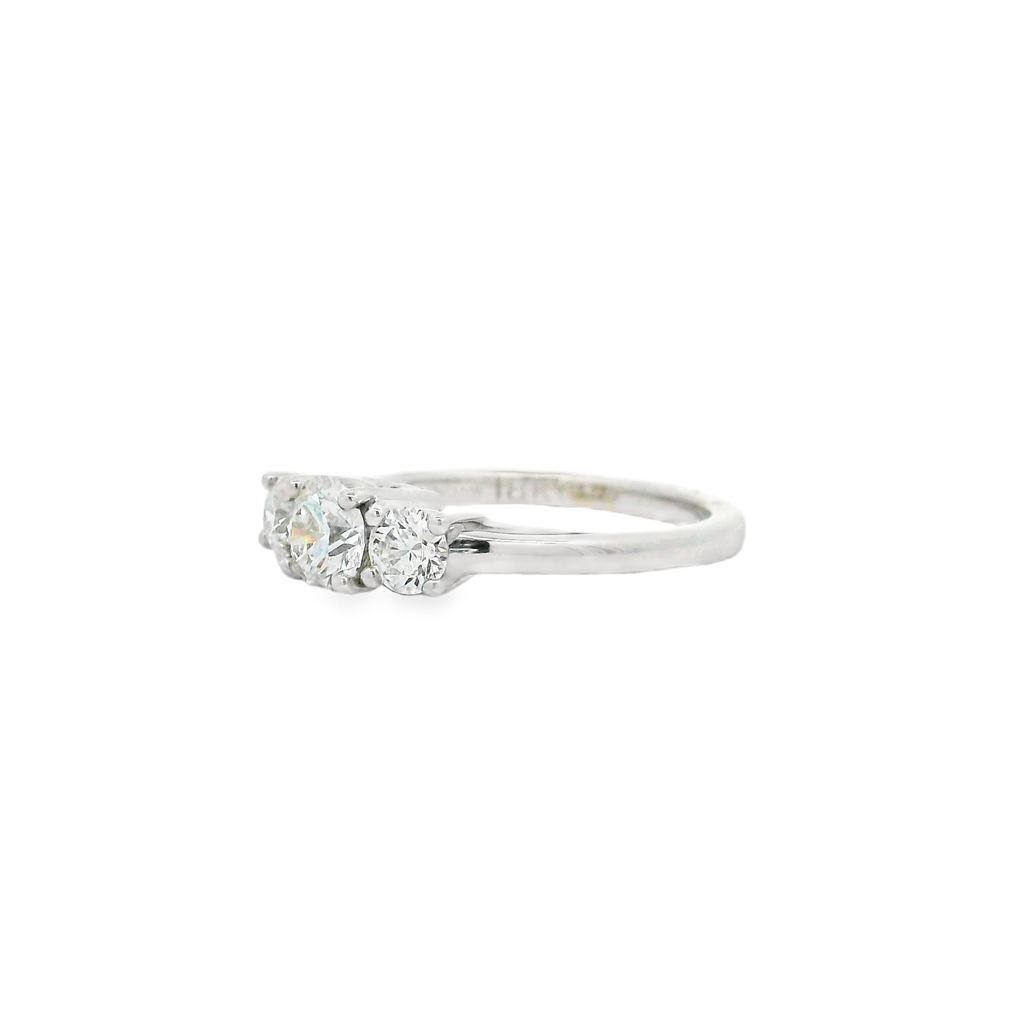 18K White Gold Natural Diamond 3-Stone Ring – 0.91ctw.