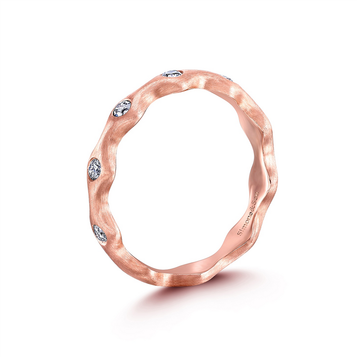 14K Rose Gold Diamond Wavy Wedding Band - 0.22ctw.