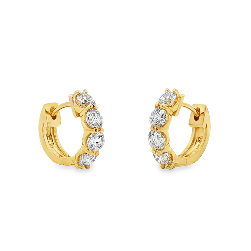 14K Yellow Gold 13x3.6mm Natural Diamond Huggie Earrings – 1.50ctw.