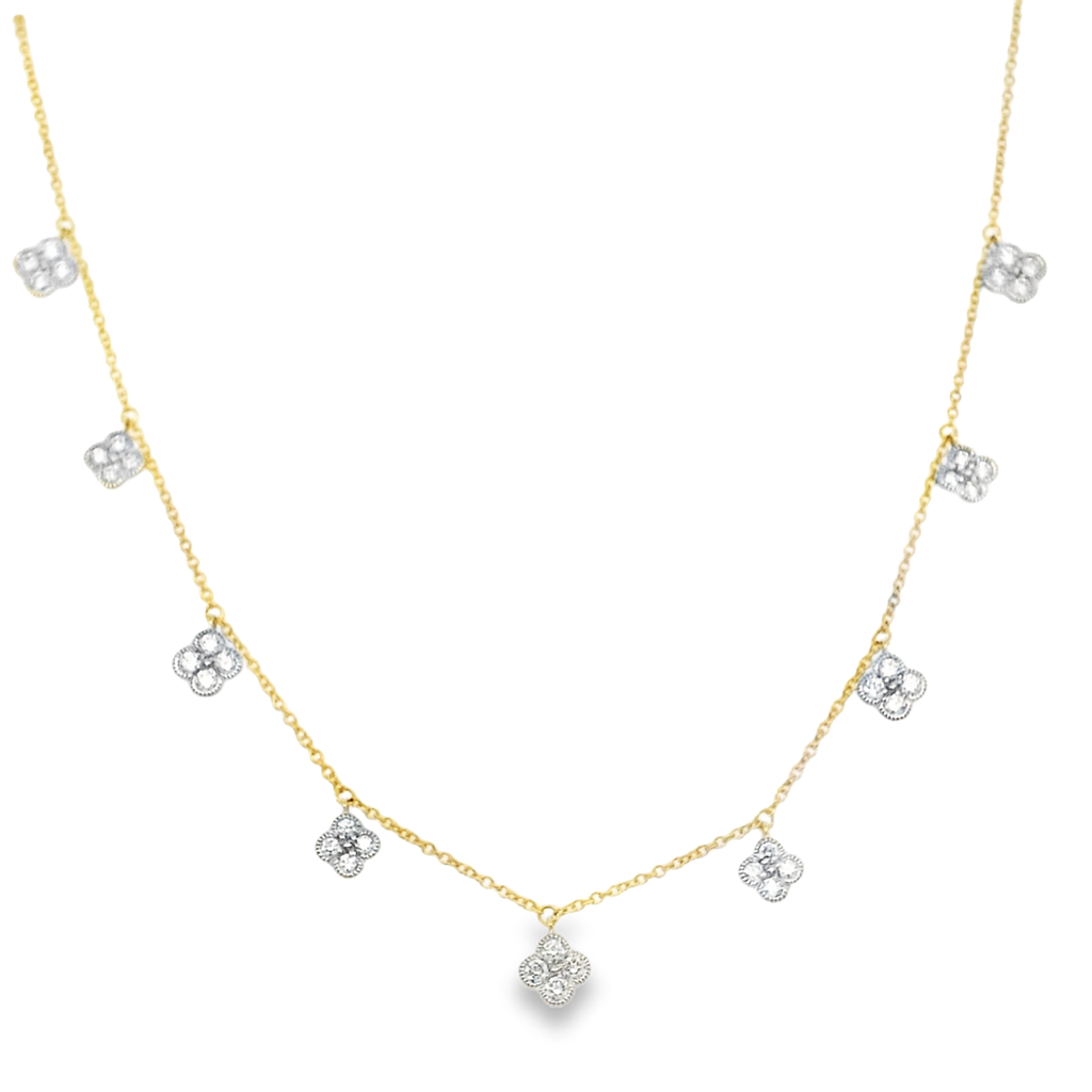 14K Yellow & White Gold Natural Diamond Flower Necklace – 18"