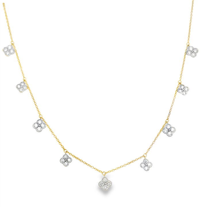 14K Yellow & White Gold Natural Diamond Flower Necklace – 18"