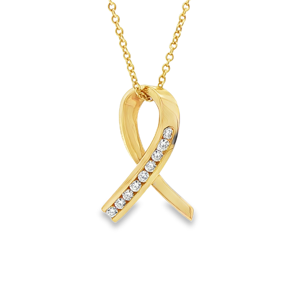 14K Yellow Gold Estate Natural Diamond Ribbon Pendant – 0.20ctw, 22.3x15.2mm, 2.6g