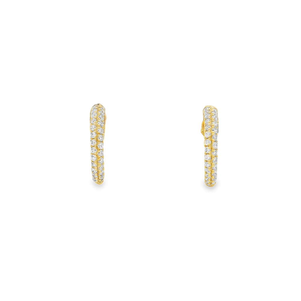 14K Yellow Gold 12x2mm Pavé Natural Diamond Huggie Earrings – 0.34ctw.