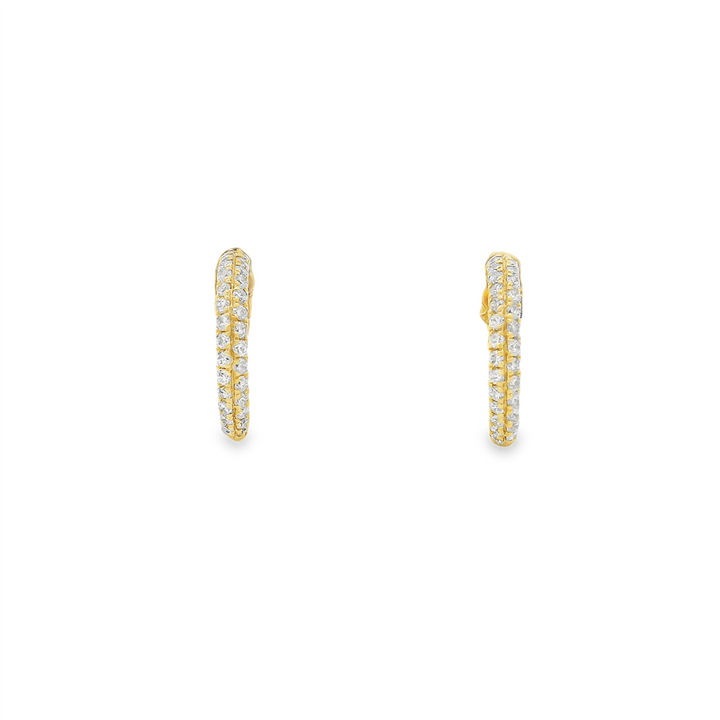 14K Yellow Gold 12x2mm Pavé Natural Diamond Huggie Earrings – 0.34ctw.