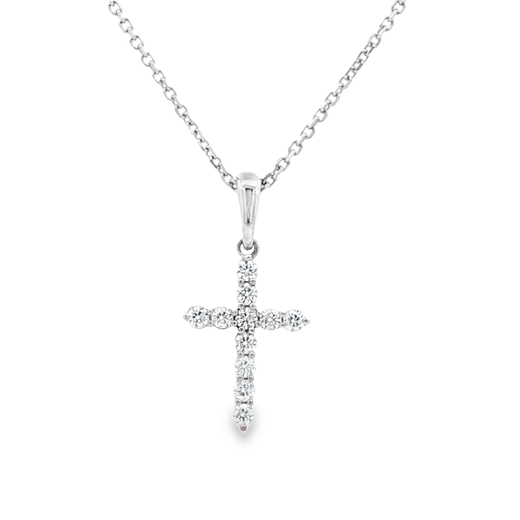 14K White Gold Diamond Cross Pendant 16.5x8.5mm – 0.15ctw.