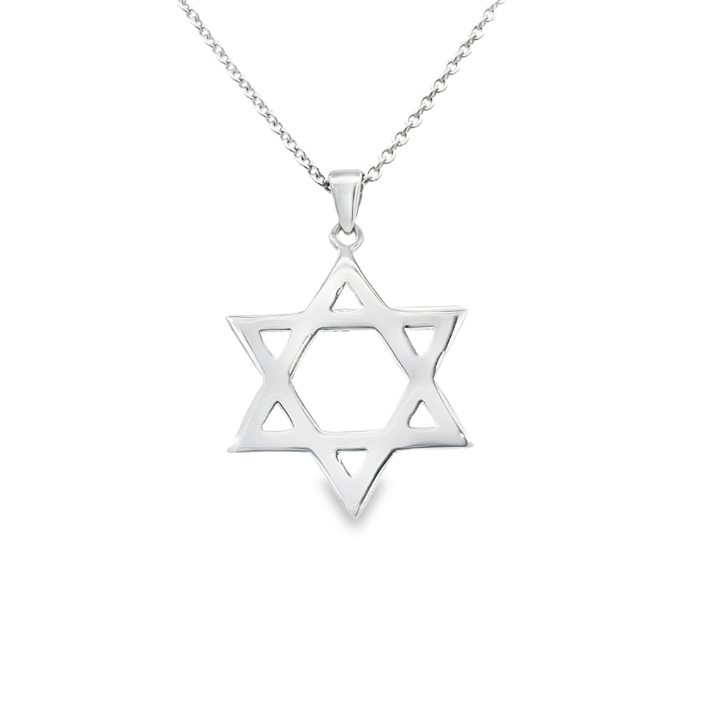 14K White Gold Medium Star of David Pendant 20mm – 2.20g