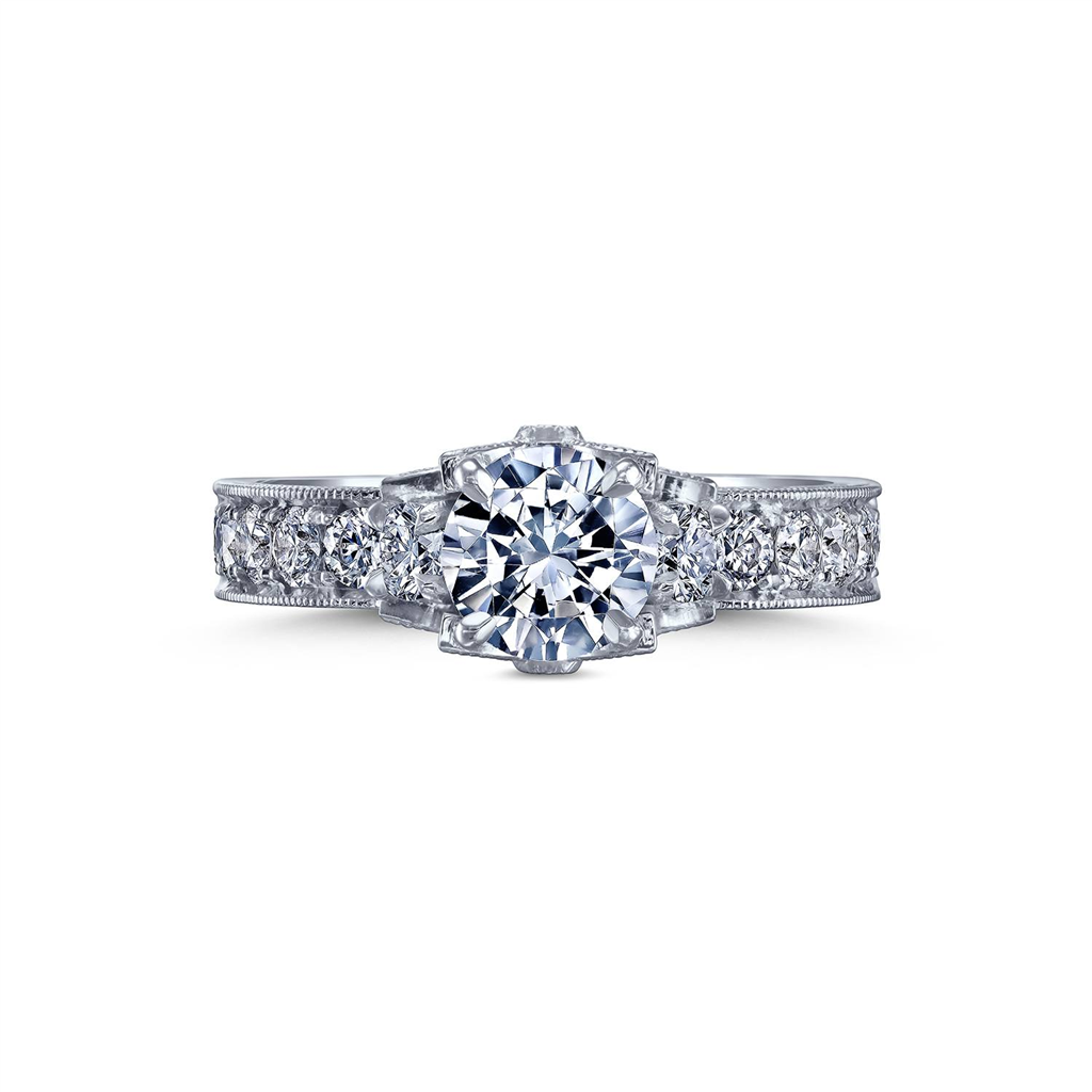 18K White Gold Hand-Engraved Diamond Semi-Mount Engagement Ring – 1.20ctw.