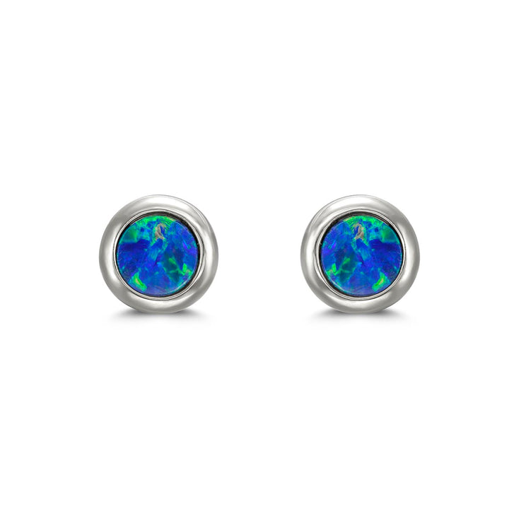 14k White Gold - 5mm Doublet Opal Stud Earrings