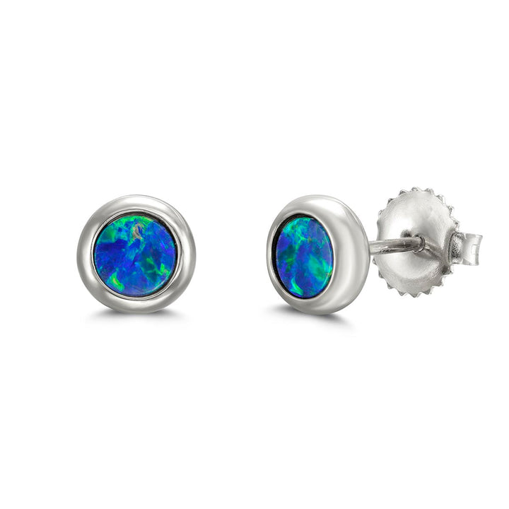 14k White Gold - 5mm Doublet Opal Stud Earrings