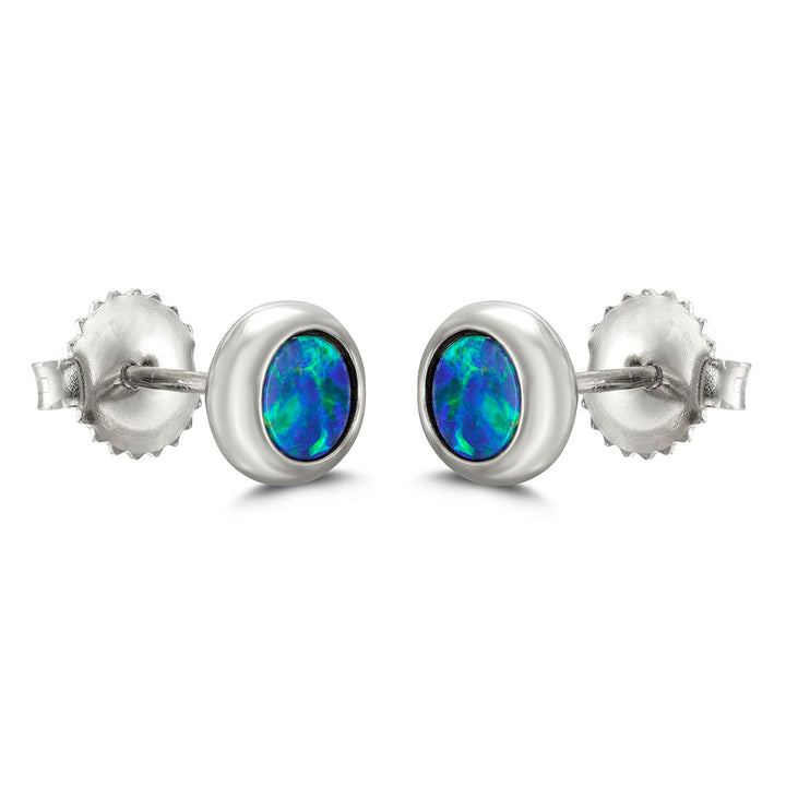 14k White Gold - 5mm Doublet Opal Stud Earrings