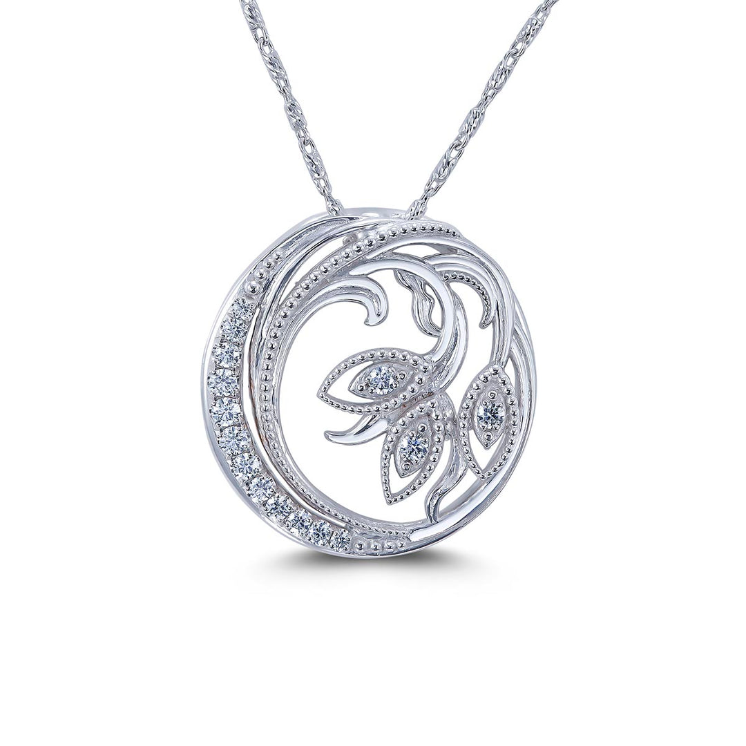 14k White Gold - Small Flower Filigree Pendant With Diamonds