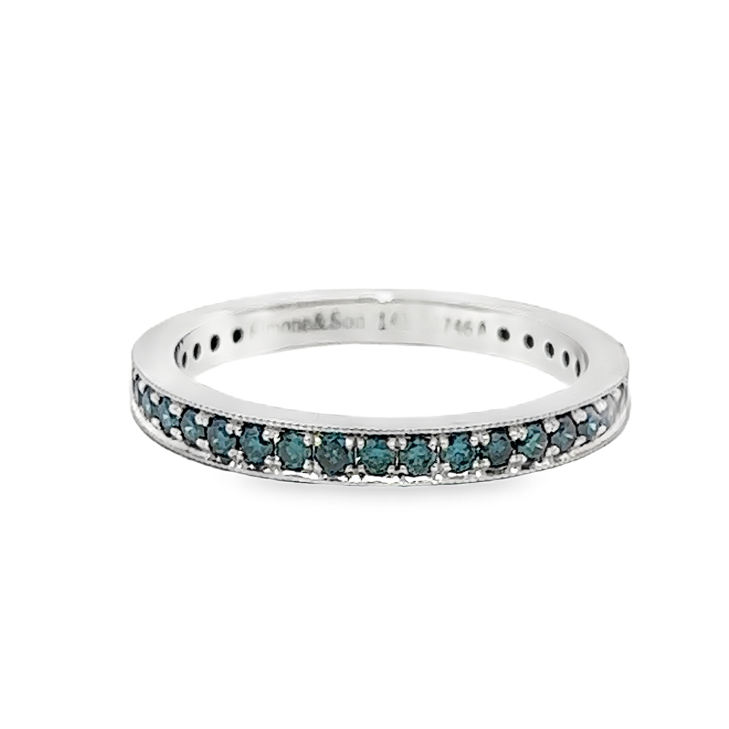 14K White Gold Treated Blue Diamond Band – 0.76ctw.