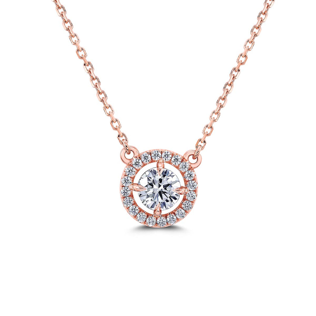 14k Rose Gold - .92ctw Diamond Halo Pendant