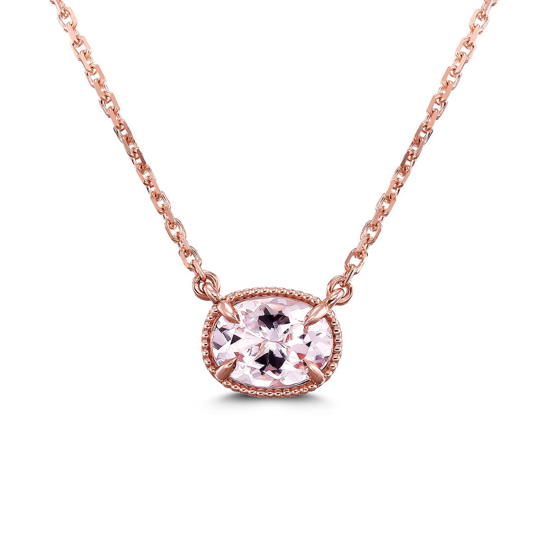 14k Rose Gold - 1.08ctw Oval Morganite Pendant