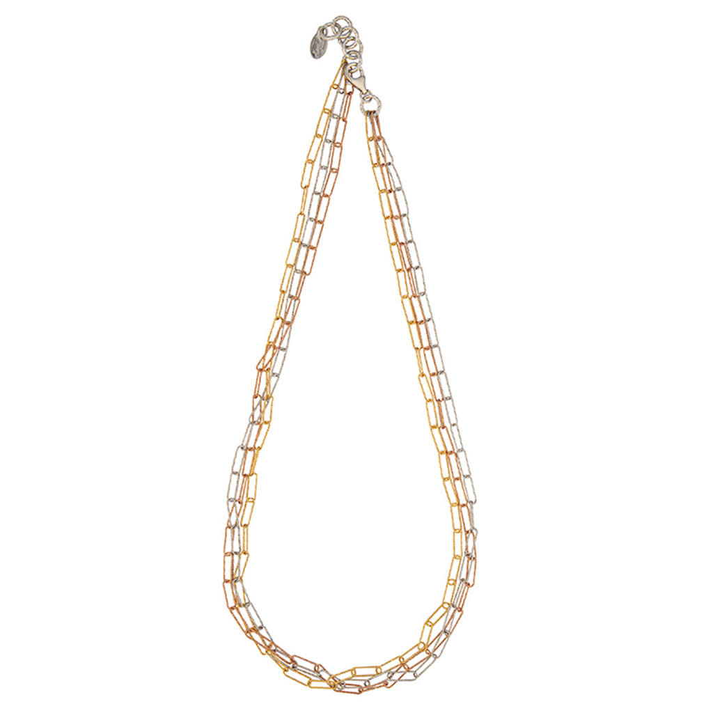 Frederic Duclos Sterling Silver Yellow & Rose Gold-Plated Urban Paperclip Necklace – 20", 17.7g