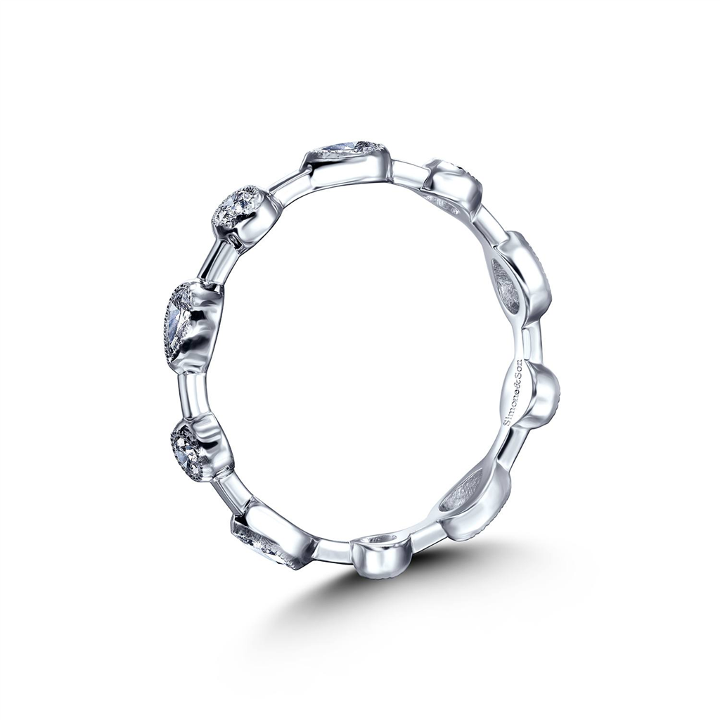 14K White Gold Diamond Pear Shaped & Round Bezel Band - 0.55ctw.
