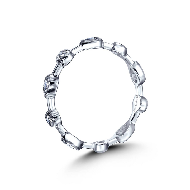 14K White Gold Diamond Pear Shaped & Round Bezel Band - 0.55ctw.