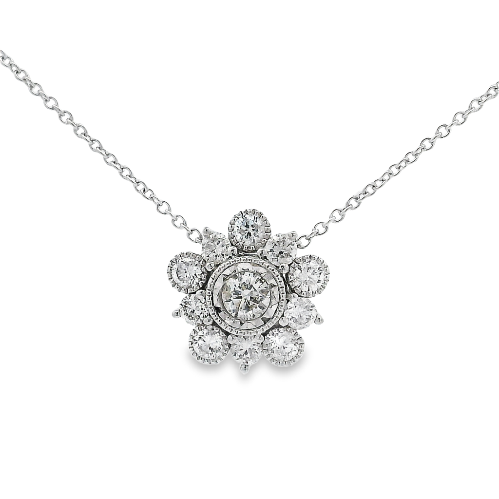 14K White Gold Natural Diamond Flower Necklace – 0.52ctw.
