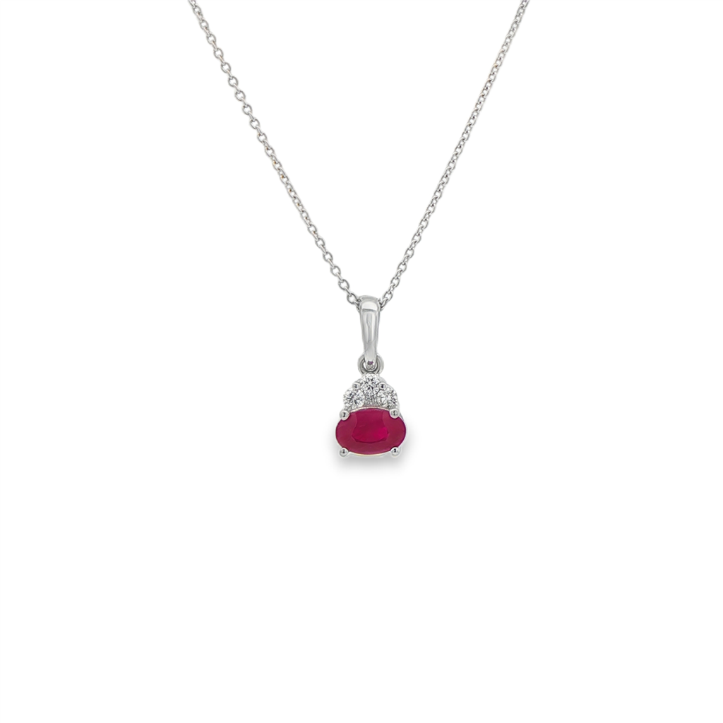 14K White Gold Ruby & Diamond Pendant – 0.55ct / 0.10ctw