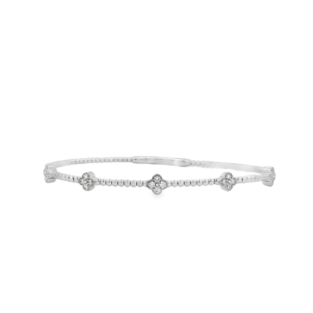 14K White Gold Small Flower Diamond Flexi Bangle – 0.35ctw.