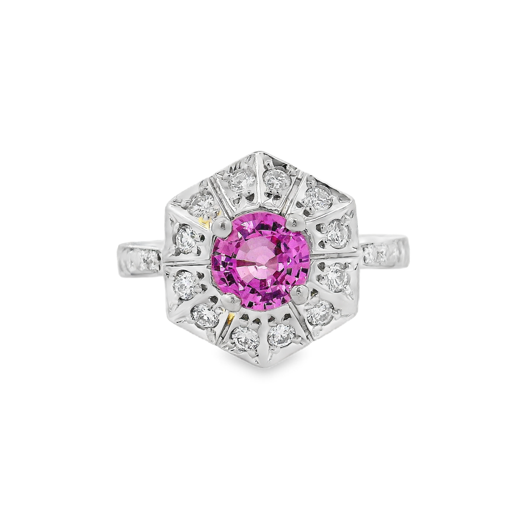 Platinum Pink Sapphire and Diamond Ring