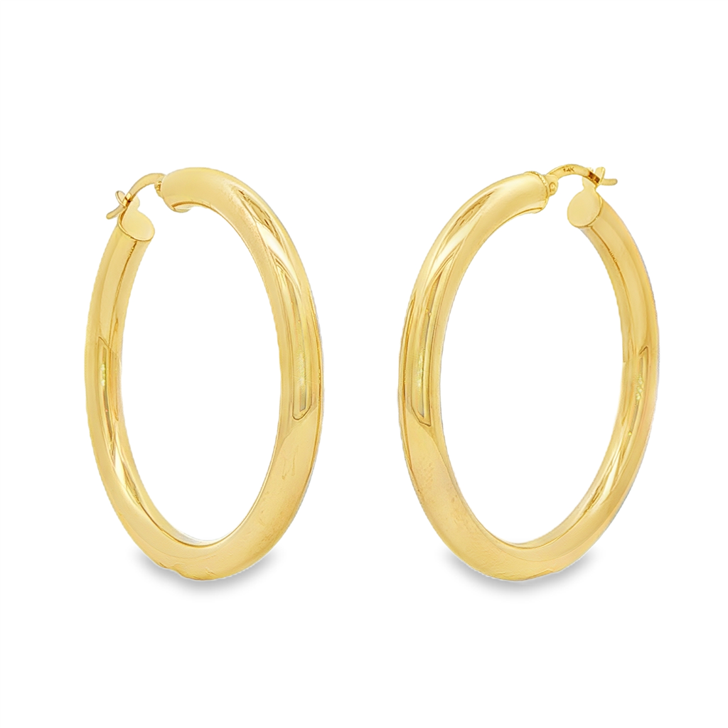 14K Yellow Gold Light Hoop Earrings 4mm x 30mm – 4.9g