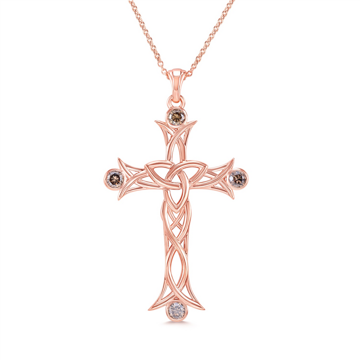 14K Rose Gold Brown Diamond Cross - 0.62ctw.
