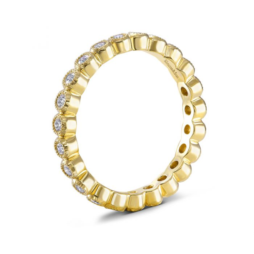 14K Yellow Gold Millegrain Bezel Diamond Wedding Band - 0.43ctw.