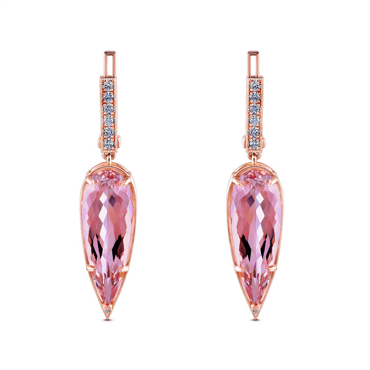 14K Rose Gold Pear-Shaped Morganite and Diamond Earrings – 22.26ctw.