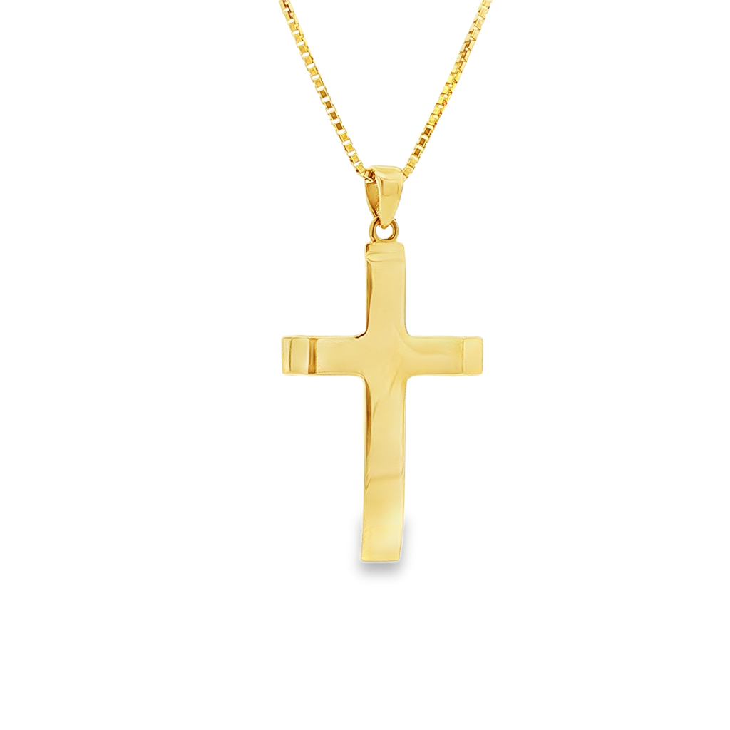 14KY Beveled Cross Pendant – 29mm, 2.2g