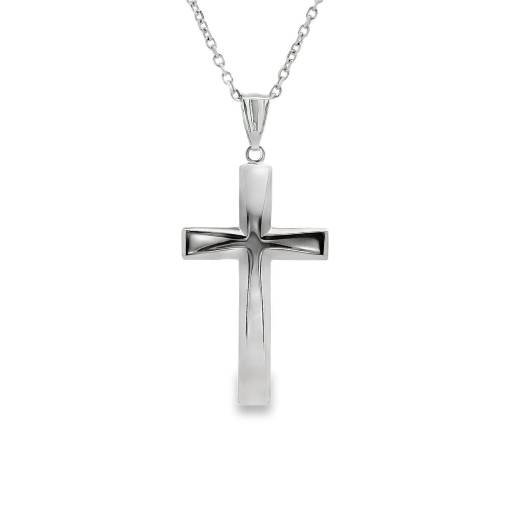 14K White Gold Large Flat Cross Pendant – 2.15g