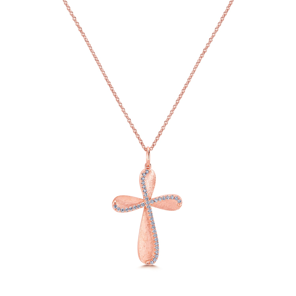14K Rose Gold Diamond Cross - 0.16ctw.