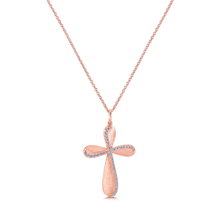 14K Rose Gold Diamond Cross - 0.16ctw.