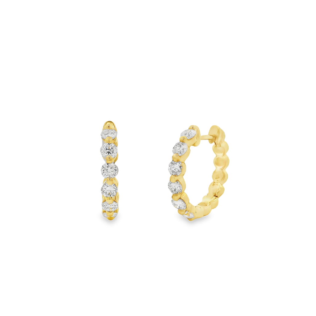 14K Yellow Gold 14x2.4mm Natural Diamond Huggie Earrings – 0.64ctw