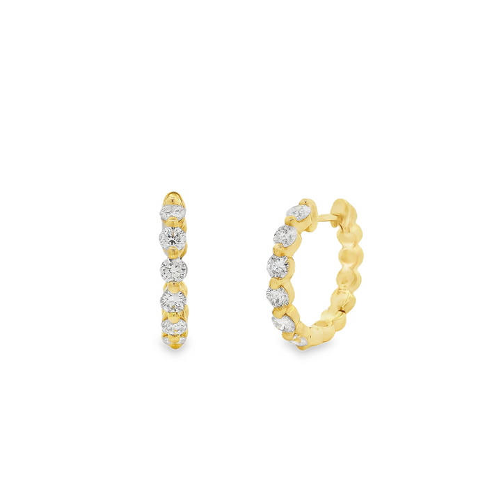 14K Yellow Gold 14x2.4mm Natural Diamond Huggie Earrings – 0.64ctw