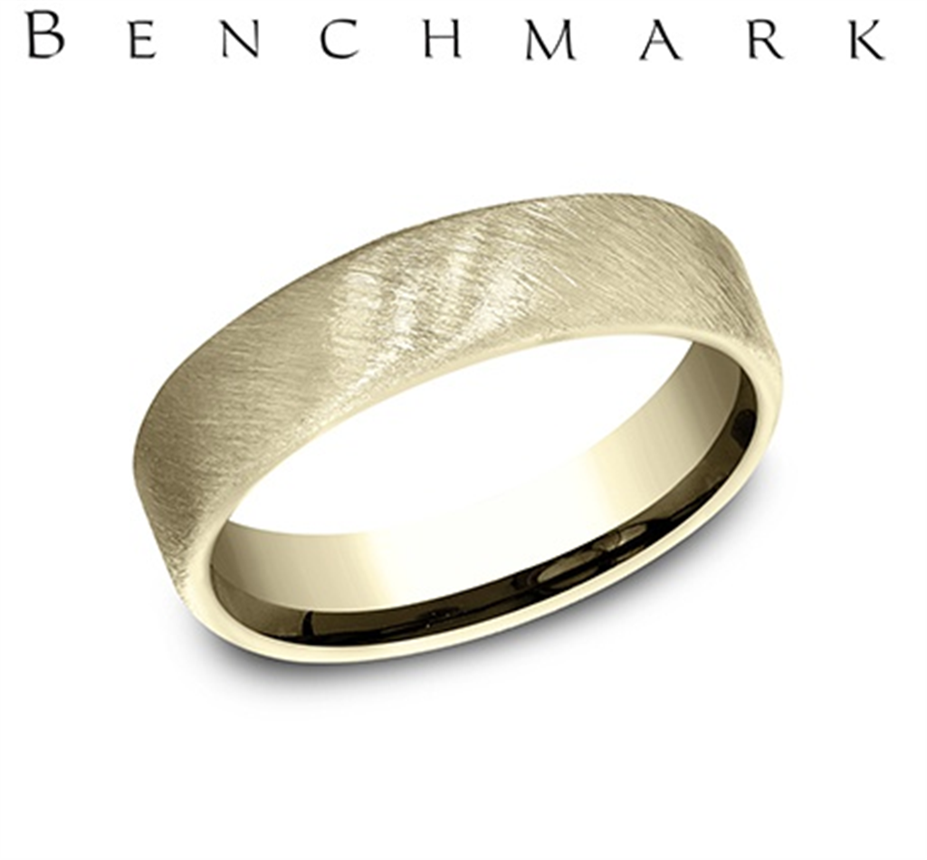 Benchmark 14K Yellow Gold Men’s Diagonal Satin Comfort Fit Wedding Band – 5.5mm