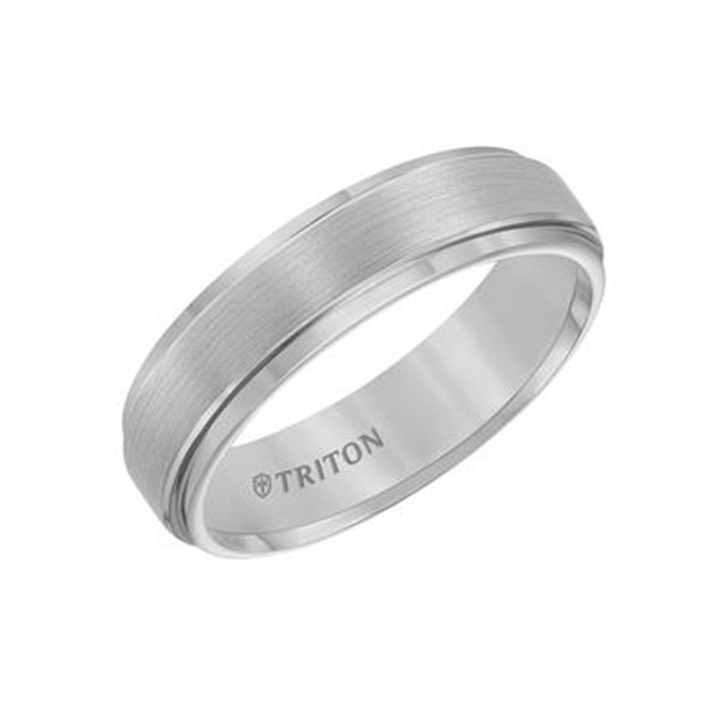 Triton Classic Tungsten Carbide Satin Finish Flat Center with Bright Step Edge Comfort Fit Wedding Band – 6mm