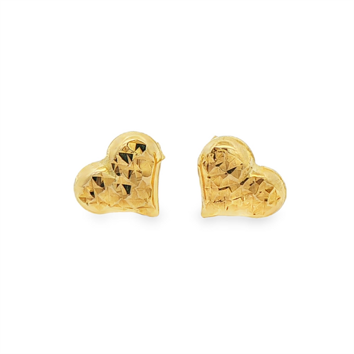 14K Yellow Gold Diamond-Cut Heart Stud Earrings – 1.7g