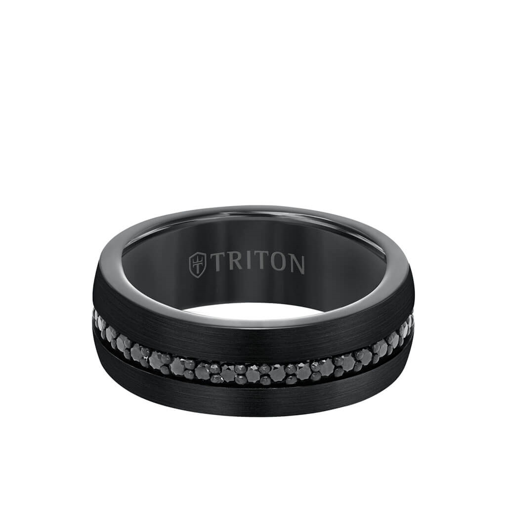Triton Black Tungsten Comfort Fit Band with Smokey Quartz Sapphire All Around – 8mm
