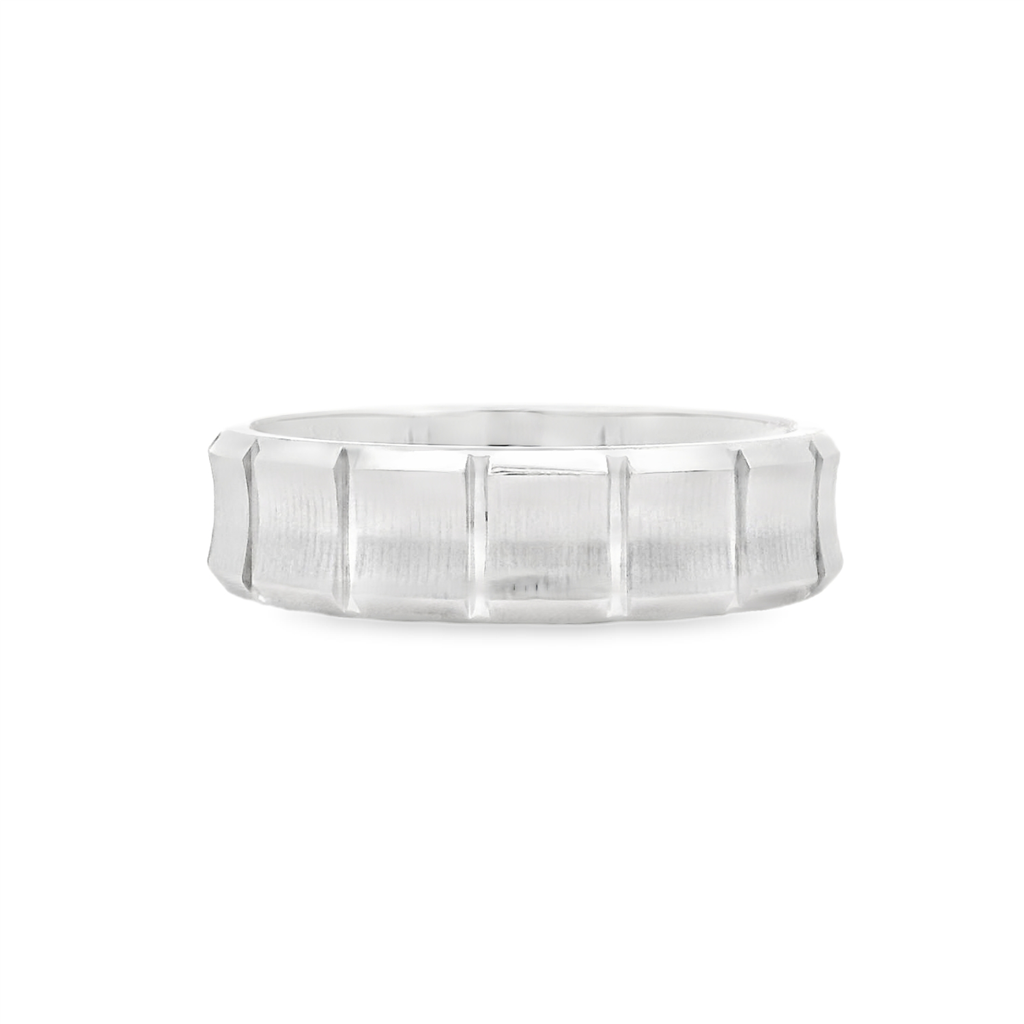 14K White Gold Square Design Men’s Band – 6mm