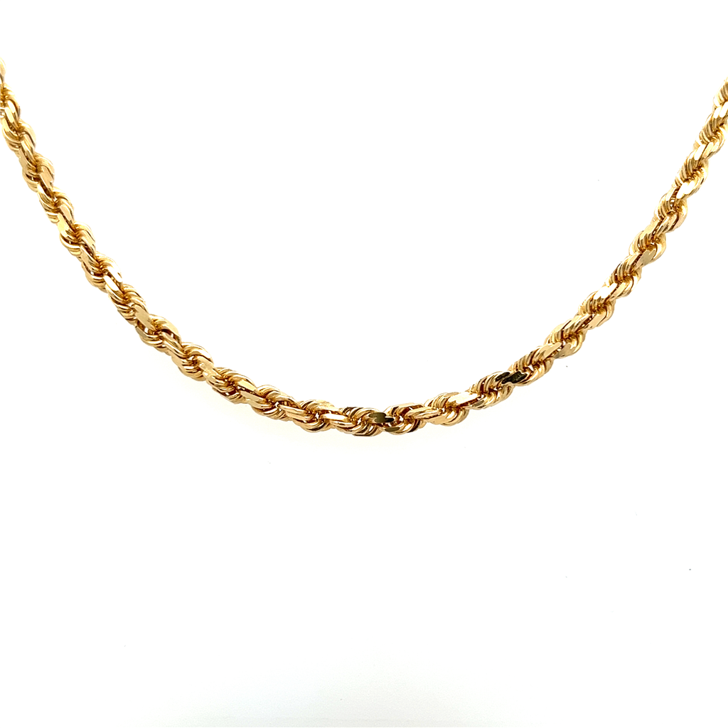 14K Yellow Gold Diamond Cut Rope Chain 3.5mm Wide 24"