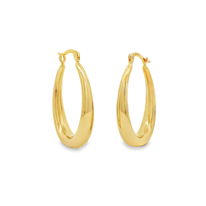 14K Yellow Gold Hollow Oval Hoop Earrings – 2.8g
