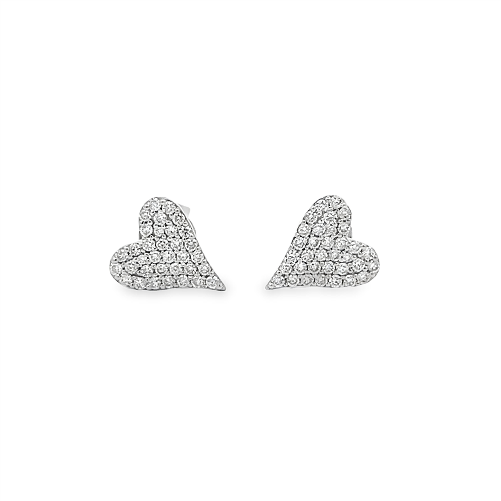14K White Gold Diamond Pave Heart Stud Earrings – 0.61ctw.