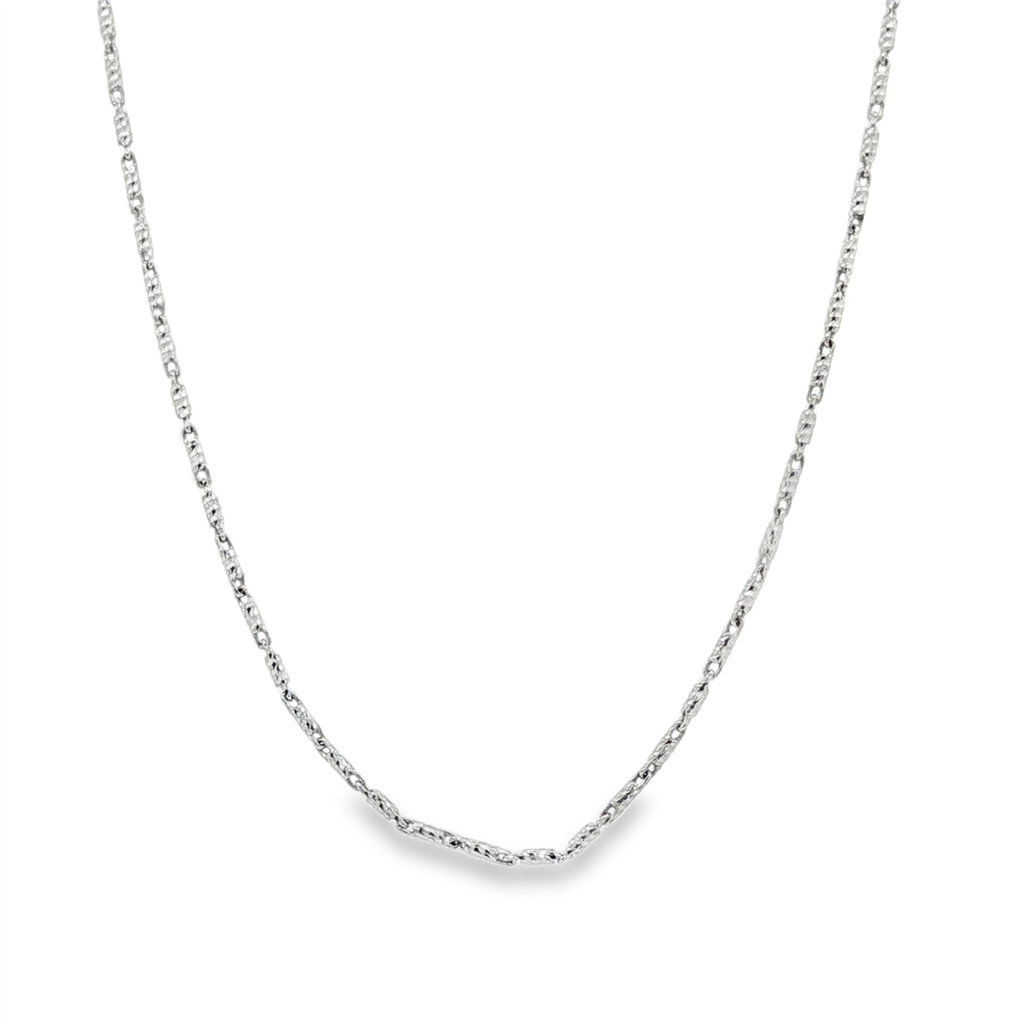 14K White Gold Diamond Cut Barlink Chain 1.2mm, 20" – 4.7g