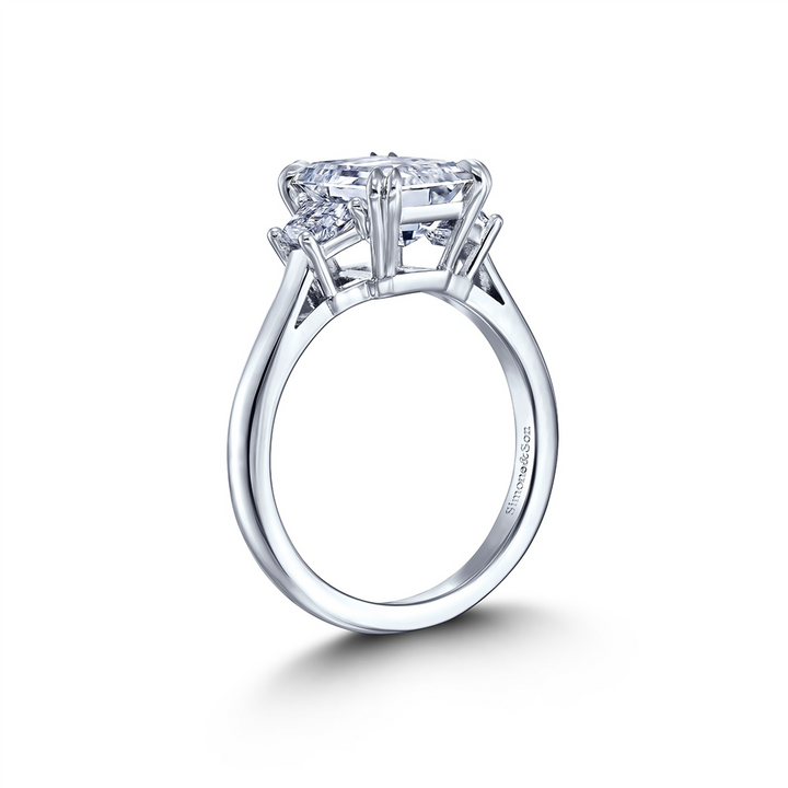Classic Three Stone Engagement Emerald Cut With Traps