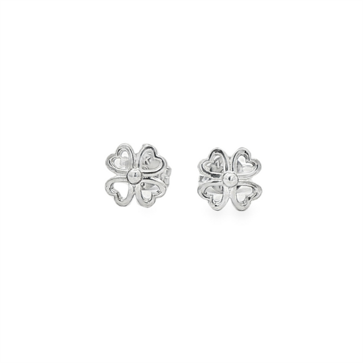 14K White Gold 4-Leaf Clover Stud Earrings – 1.15g