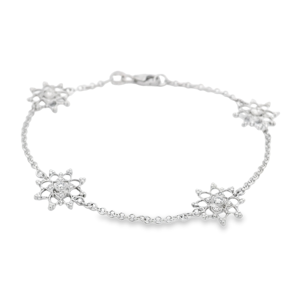 18K White Gold Natural Diamond Snowflake Bracelet – 0.20ctw.