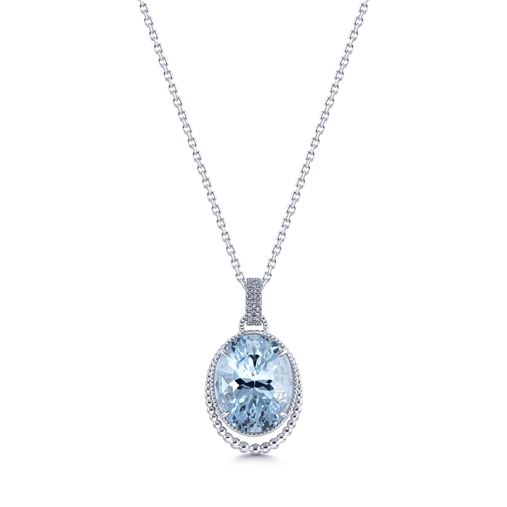 14K White Gold Pendant With 19.38ct Oval Aquamarine & 0.35ctw Diamonds