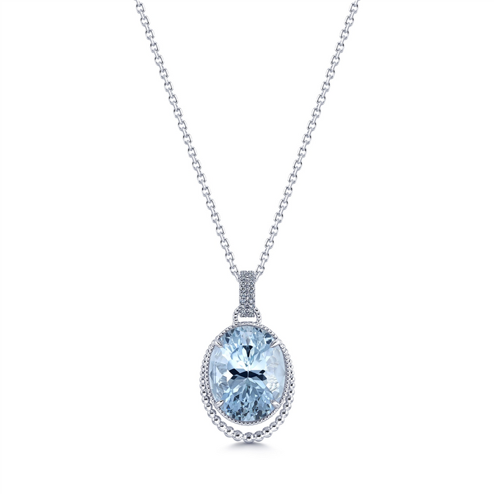 14K White Gold Pendant With 19.38ct Oval Aquamarine & 0.35ctw Diamonds