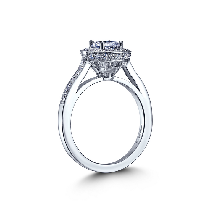 18K White Gold Halo Semi-Mount Engagement Ring – 0.47ctw.